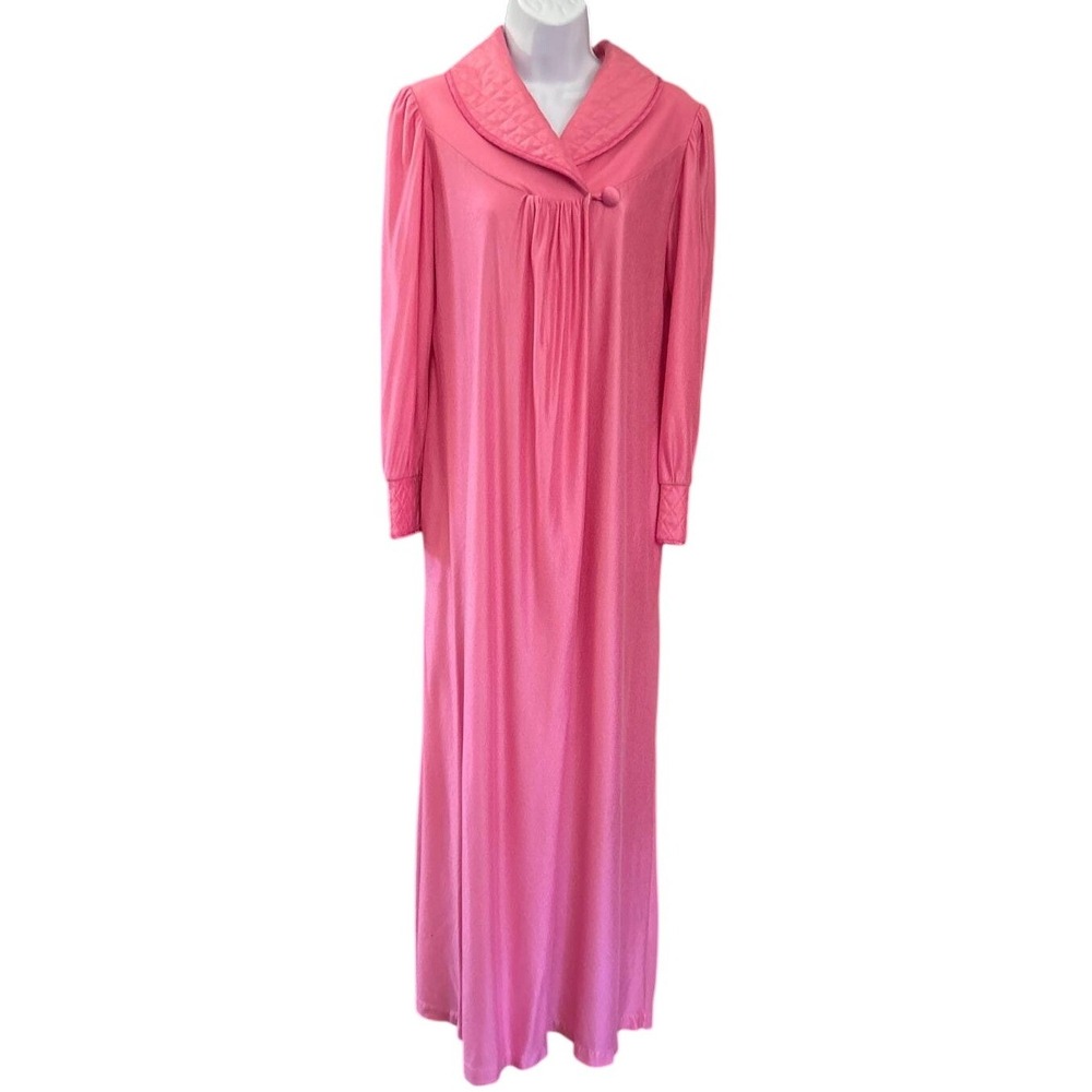 Vintage Gerry Pink Maxi Robe Quilted Nightgown Grannycore Retro Loungewear 4219